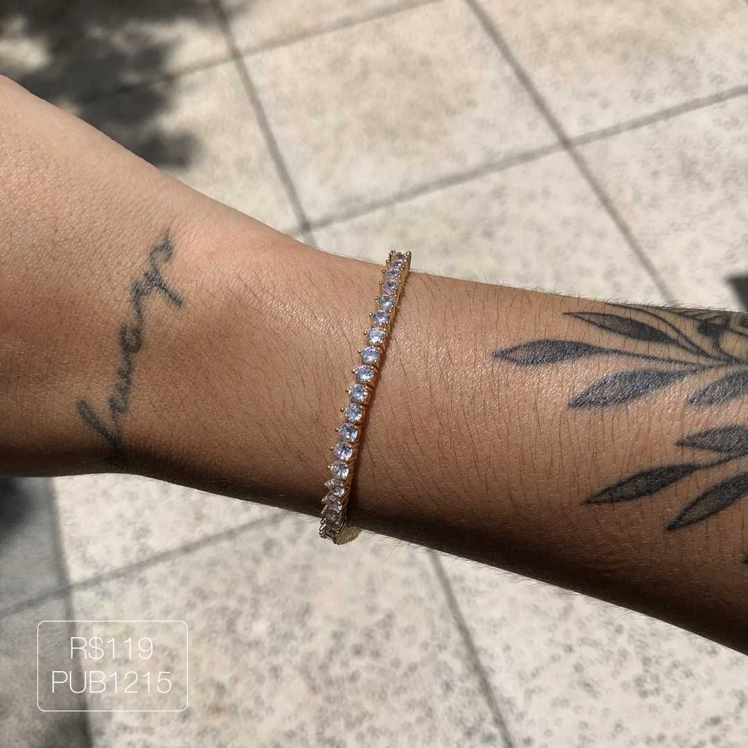 Pulseira Riviera Fundida 3 Pontas Cristal Dourada